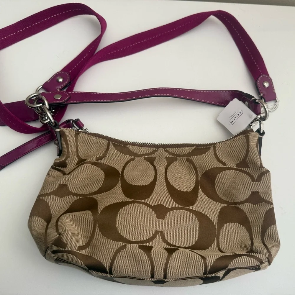 Coach Signature Hobo Purse Berry Pink & Khaki Monogram Medium Purse A1260-F19281 - Picture 2 of 10